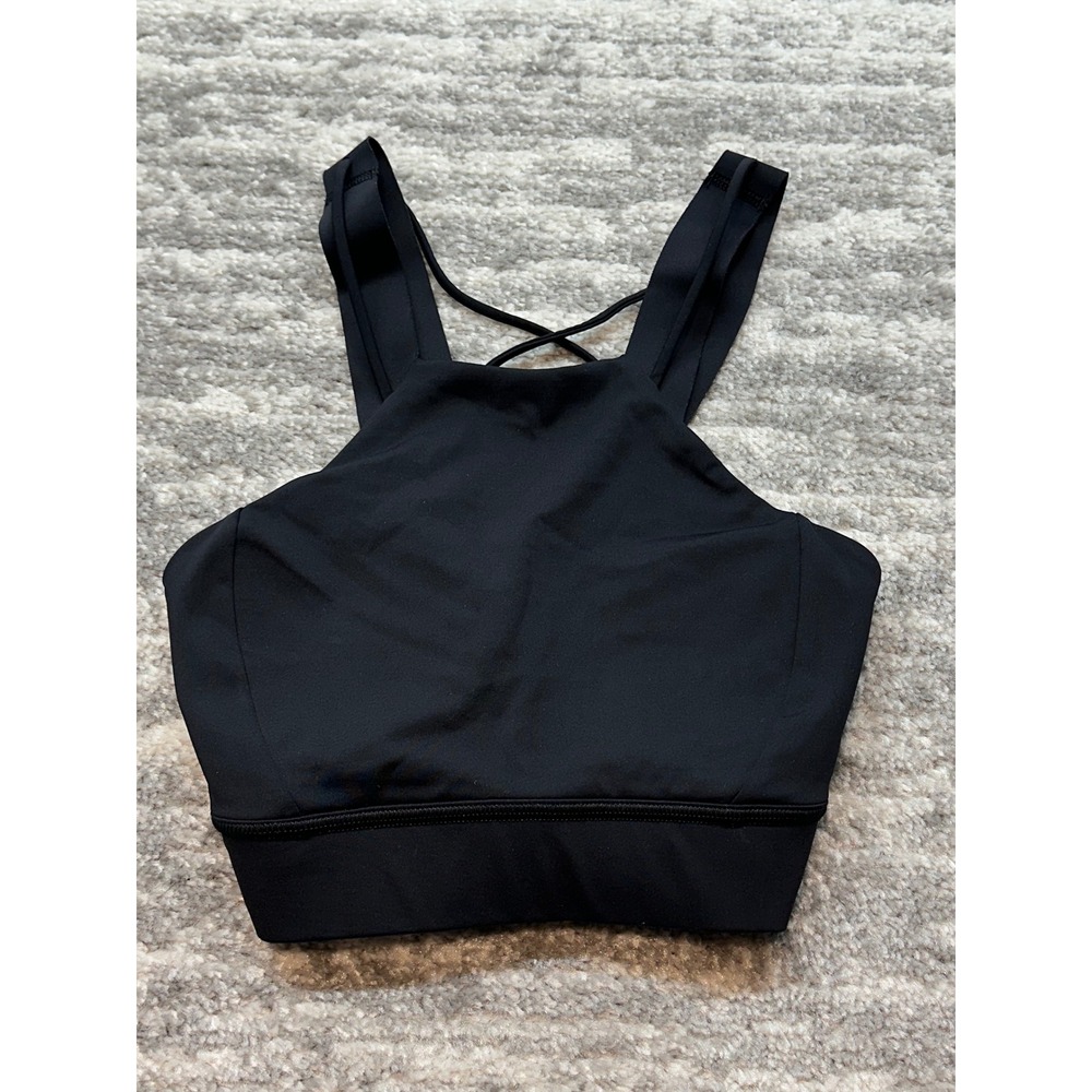 Lululemon Sports Bra Women 2 Black High Neck Strappy Back Activewear